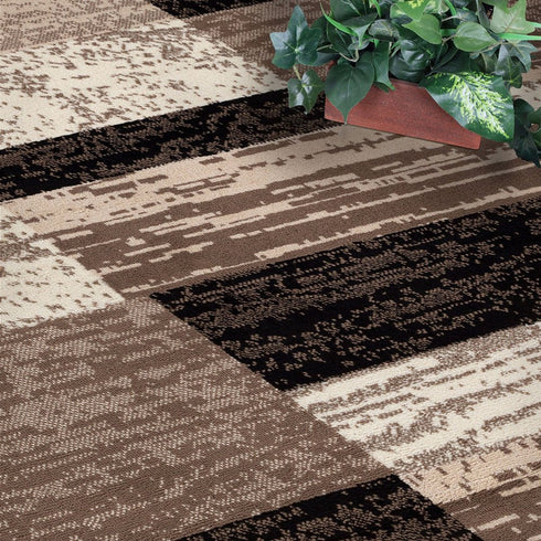12' Black Brown And Beige Patchwork Runner Rug